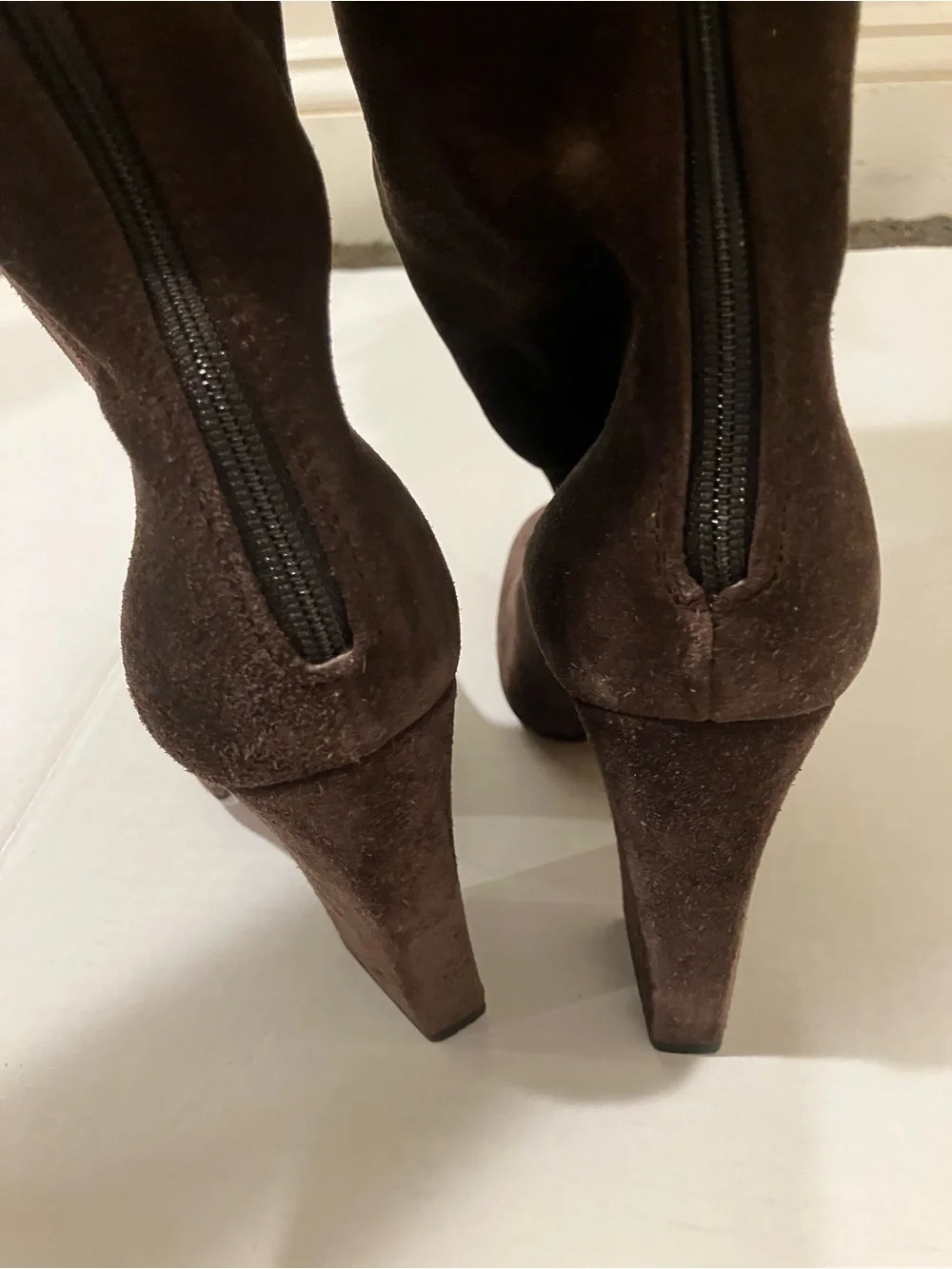 Alaia authentic Dark Brown Suede Over-the-Knee Fringe Boots